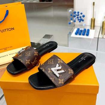 Louis Vuitton Shake Monogram Canvas Flat Slide Sandals with Crystal LV Twist 2 2023 (MD-231013020)