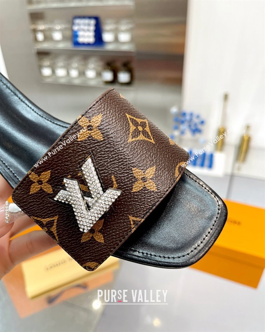 Louis Vuitton Shake Monogram Canvas Flat Slide Sandals with Crystal LV Twist 2 2023 (MD-231013020)