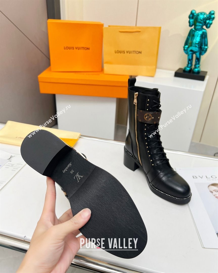 Louis Vuitton Leather Ankle Boots 5cm with Buckle Strap and Studs Black 2023 LV101202 (MD-231012109)