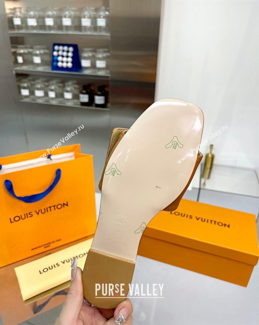 Louis Vuitton Shake Leather Flat Slide Sandals with Crystal LV Twist Brown 2023 (MD-231013023)