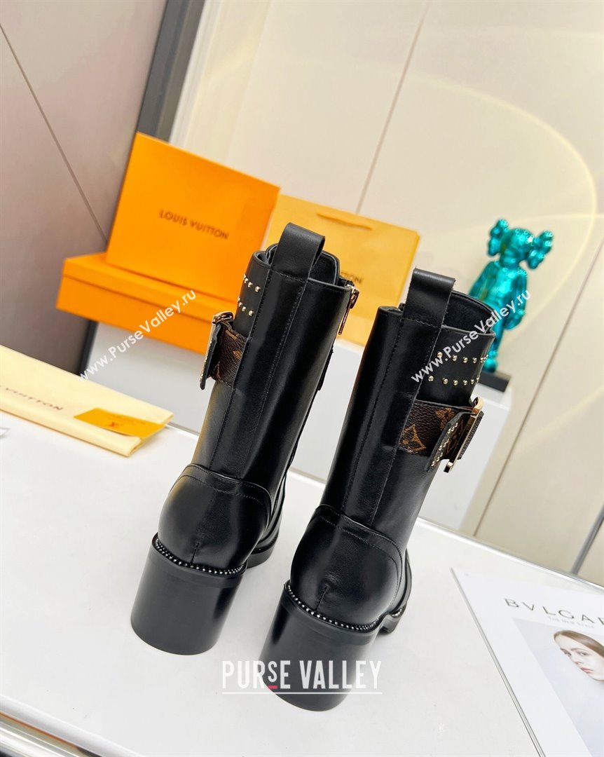 Louis Vuitton Leather Ankle Boots 5cm with Buckle Strap and Studs Black 2023 LV101202 (MD-231012109)