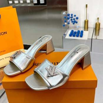 Louis Vuitton Shake Leather Heel Slide Sandals 5.5cm with Crystal LV Twist Silver 2023 (MD-231013032)