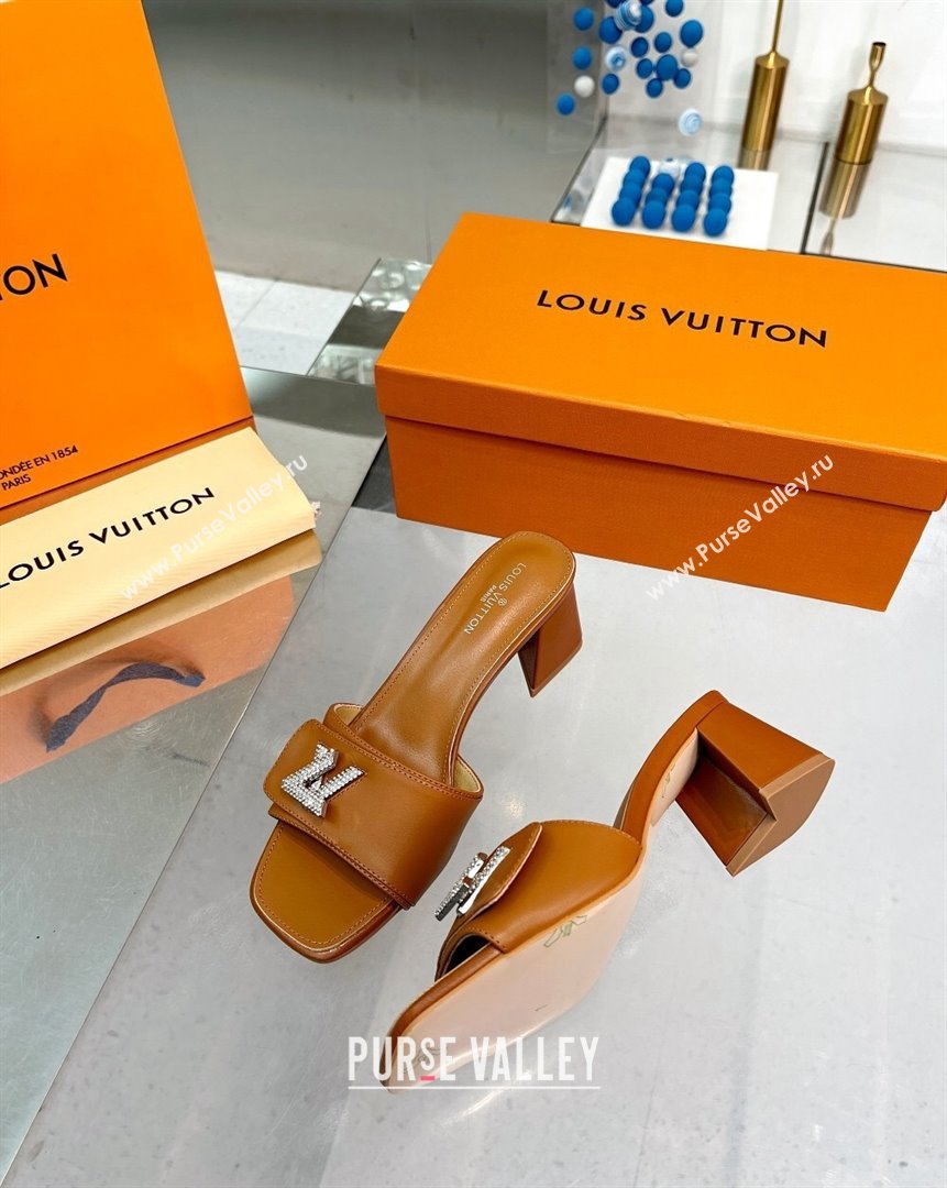 Louis Vuitton Shake Leather Heel Slide Sandals 5.5cm with Crystal LV Twist Brown 2023 (MD-231013033)