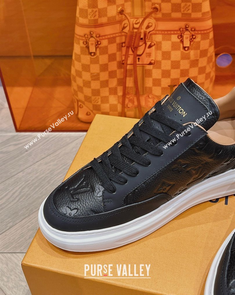 Louis Vuitton Mens Beverly Hills Sneakers in Monogram Grained Leather Black 2023 (MD-231025131)