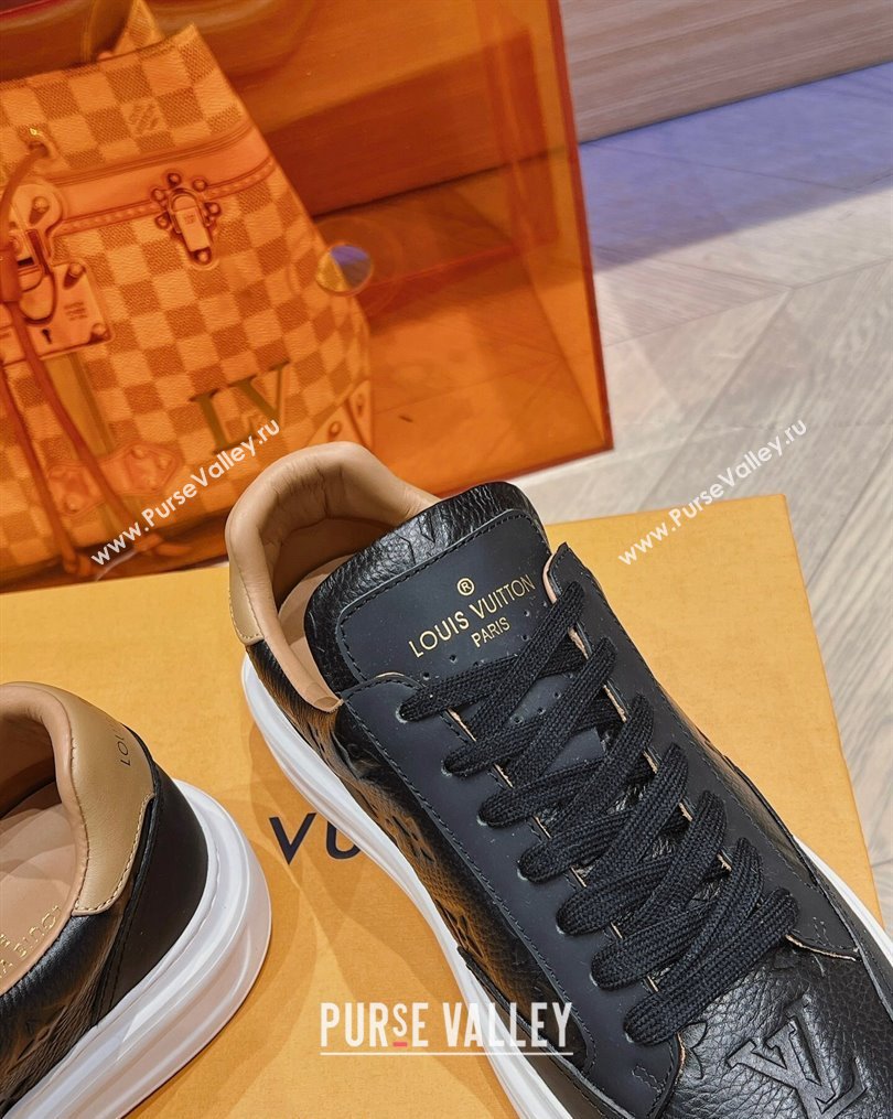 Louis Vuitton Mens Beverly Hills Sneakers in Monogram Grained Leather Black 2023 (MD-231025131)