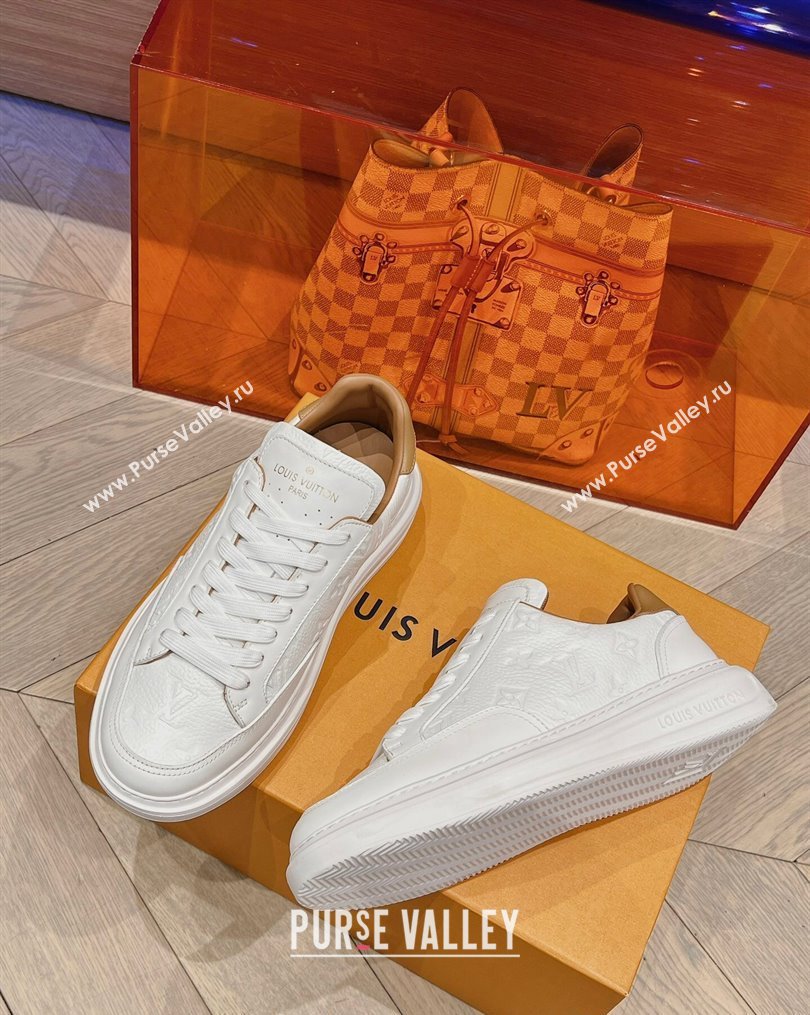 Louis Vuitton Mens Beverly Hills Sneakers in Monogram Grained Leather White 2023 (MD-231025132)