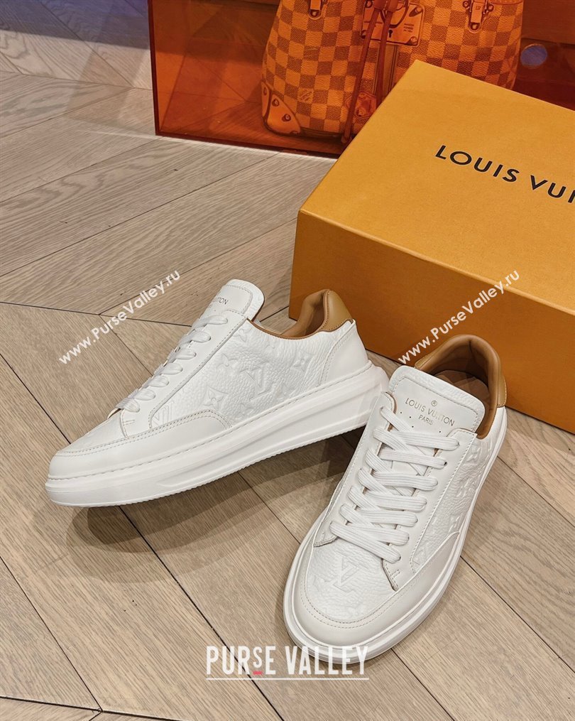 Louis Vuitton Mens Beverly Hills Sneakers in Monogram Grained Leather White 2023 (MD-231025132)