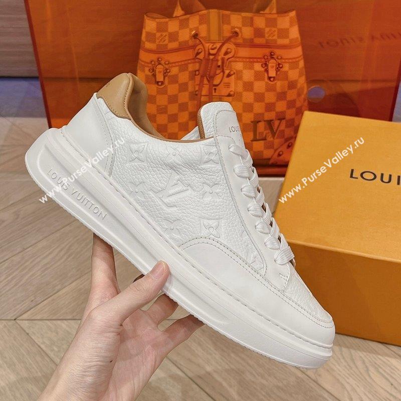 Louis Vuitton Mens Beverly Hills Sneakers in Monogram Grained Leather White 2023 (MD-231025132)