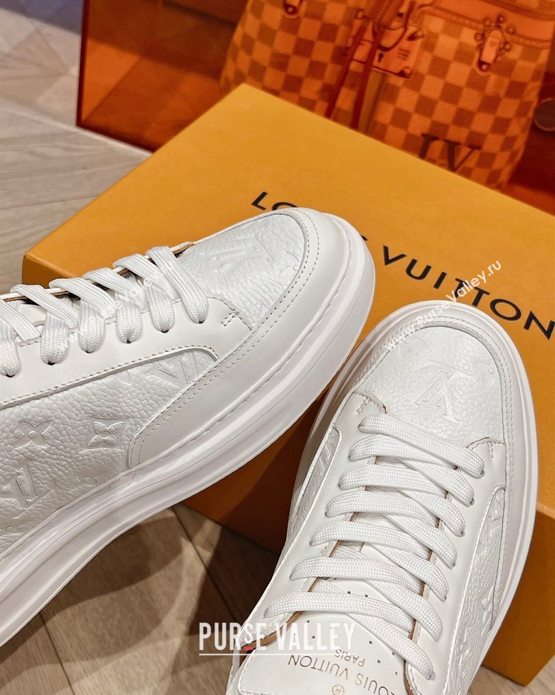 Louis Vuitton Mens Beverly Hills Sneakers in Monogram Grained Leather White 2023 (MD-231025132)