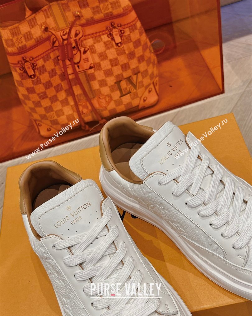 Louis Vuitton Mens Beverly Hills Sneakers in Monogram Grained Leather White 2023 (MD-231025132)