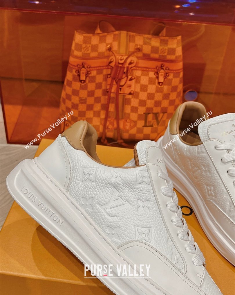 Louis Vuitton Mens Beverly Hills Sneakers in Monogram Grained Leather White 2023 (MD-231025132)