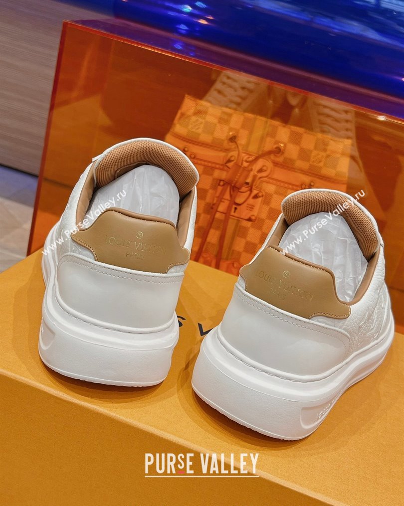 Louis Vuitton Mens Beverly Hills Sneakers in Monogram Grained Leather White 2023 (MD-231025132)