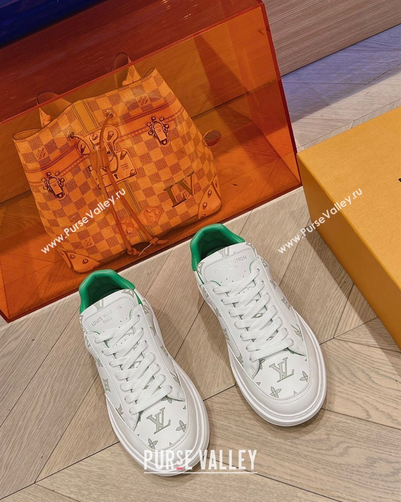 Louis Vuitton Mens Beverly Hills Sneakers in Monogram Printed Leather Green 2023 (MD-231025133)