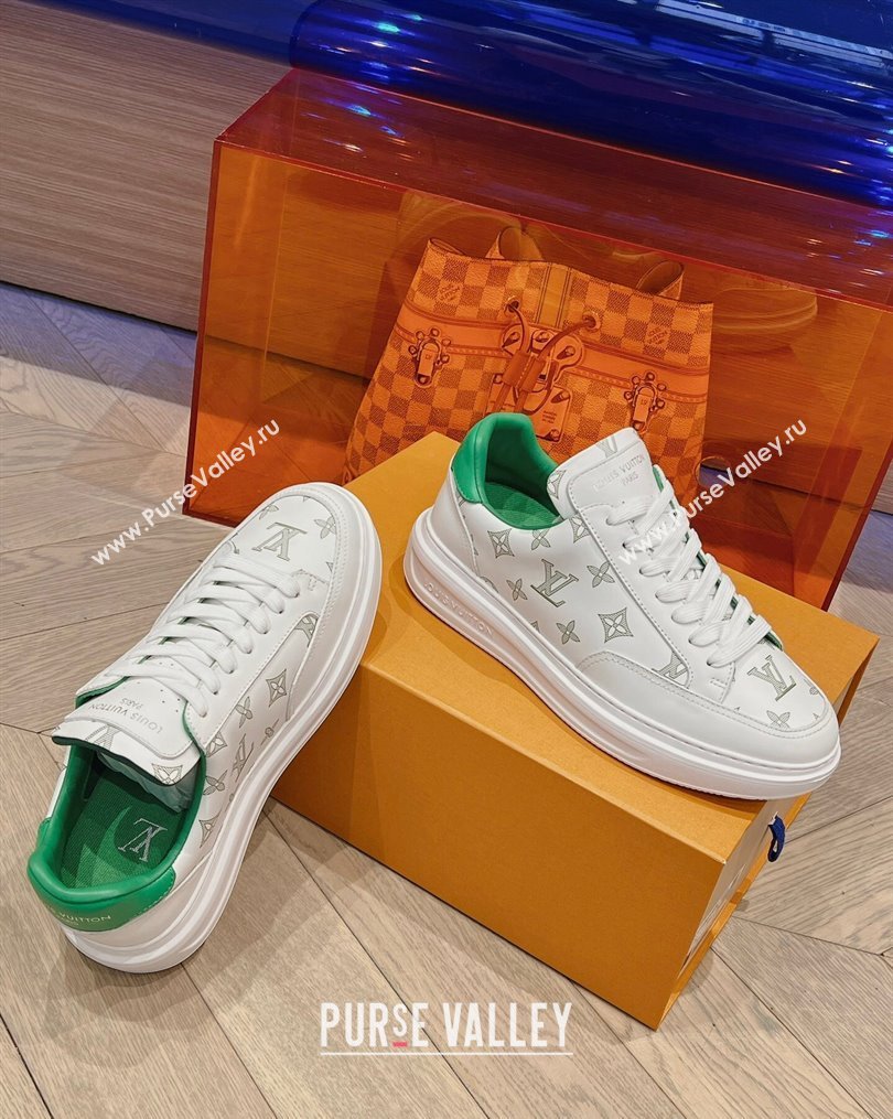 Louis Vuitton Mens Beverly Hills Sneakers in Monogram Printed Leather Green 2023 (MD-231025133)