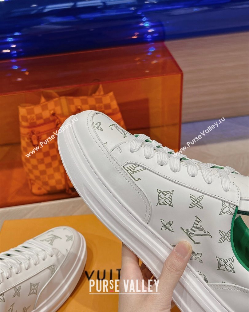 Louis Vuitton Mens Beverly Hills Sneakers in Monogram Printed Leather Green 2023 (MD-231025133)