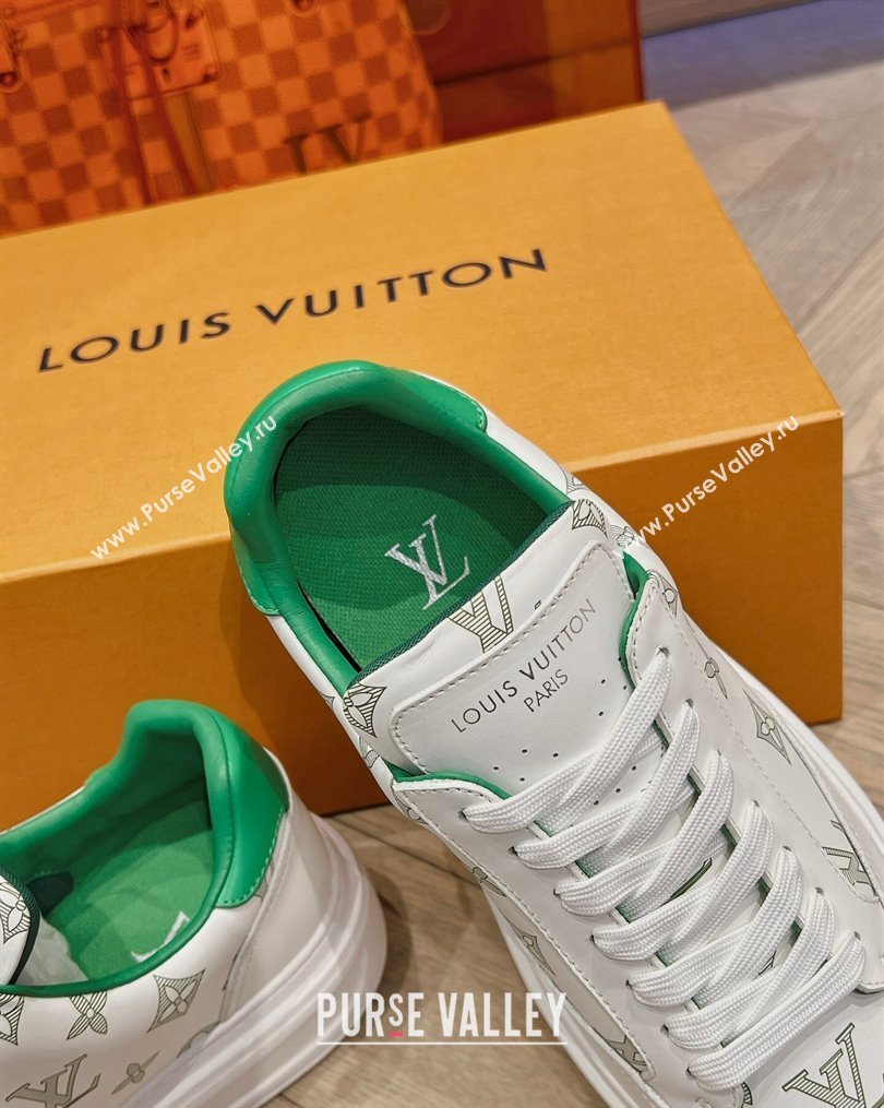 Louis Vuitton Mens Beverly Hills Sneakers in Monogram Printed Leather Green 2023 (MD-231025133)