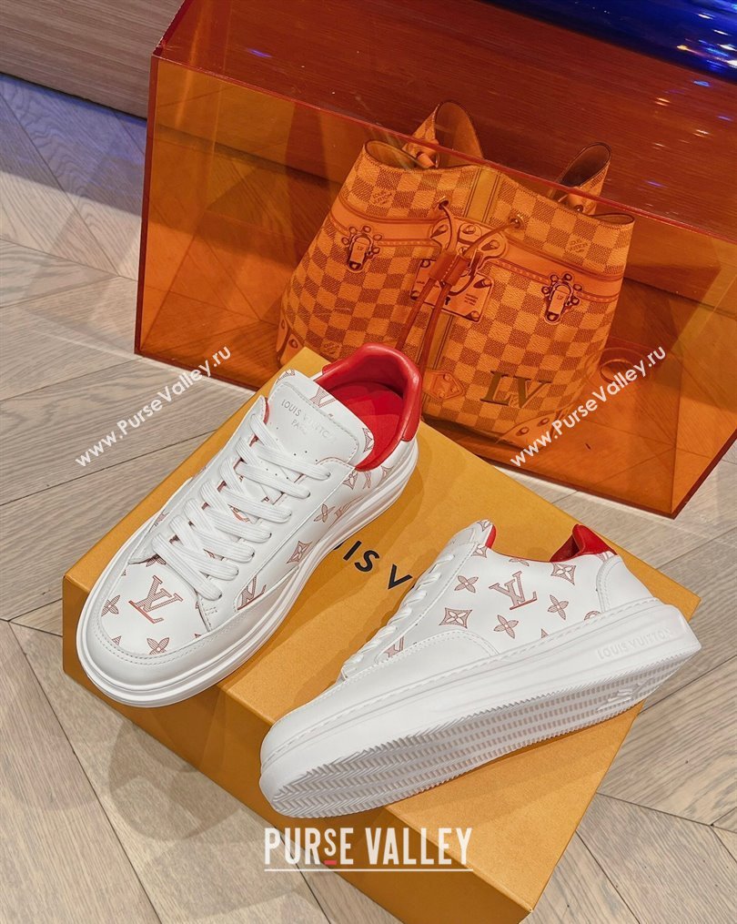 Louis Vuitton Mens Beverly Hills Sneakers in Monogram Printed Leather Red 2023 (MD-231025134)