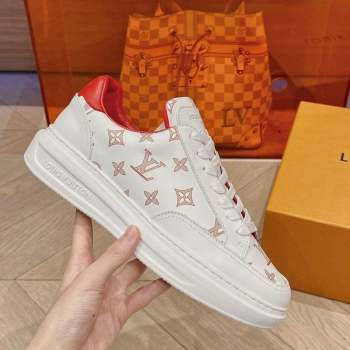 Louis Vuitton Mens Beverly Hills Sneakers in Monogram Printed Leather Red 2023 (MD-231025134)