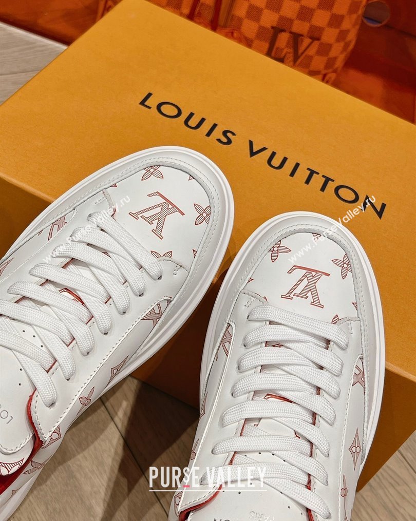 Louis Vuitton Mens Beverly Hills Sneakers in Monogram Printed Leather Red 2023 (MD-231025134)