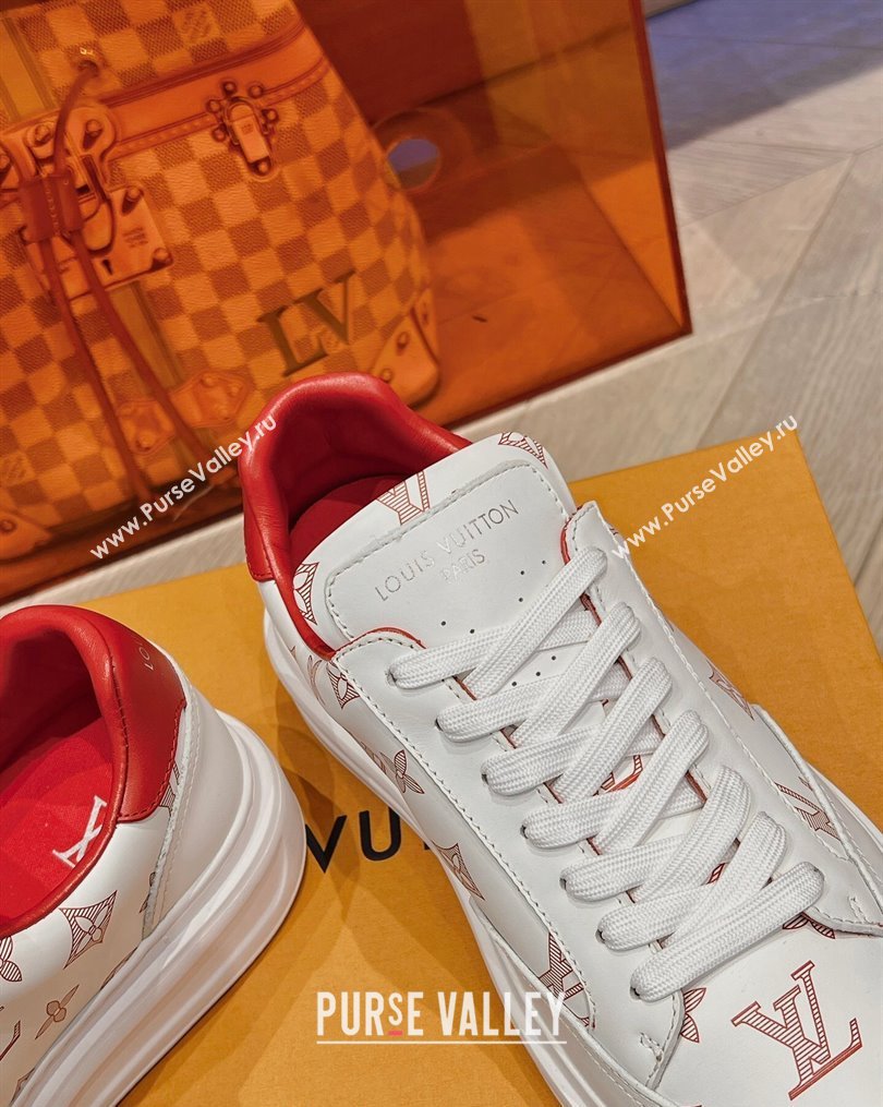 Louis Vuitton Mens Beverly Hills Sneakers in Monogram Printed Leather Red 2023 (MD-231025134)