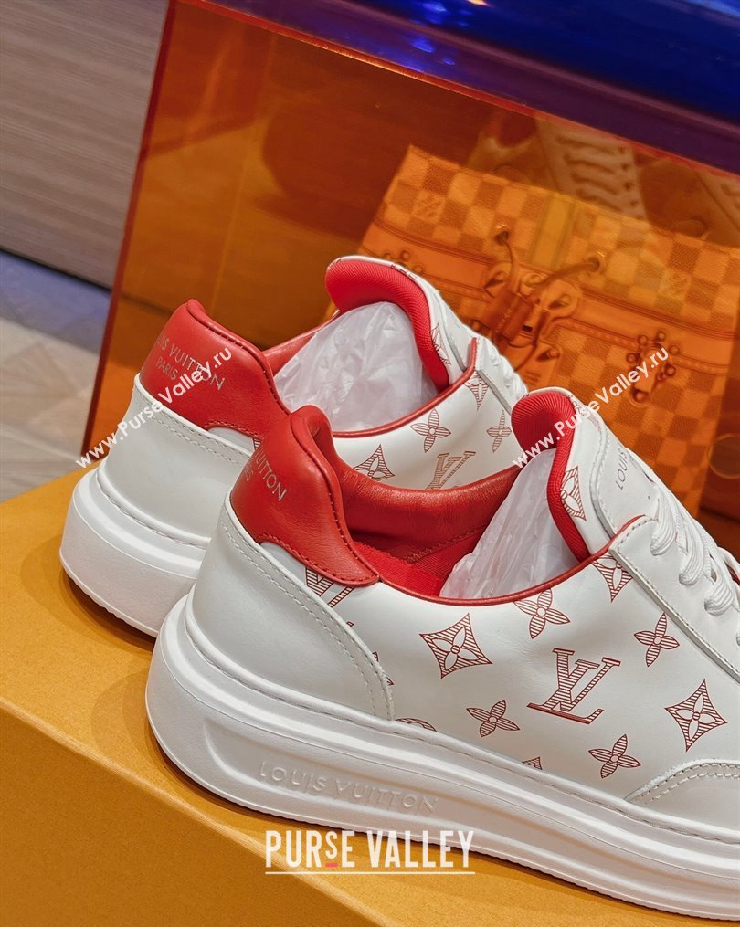 Louis Vuitton Mens Beverly Hills Sneakers in Monogram Printed Leather Red 2023 (MD-231025134)