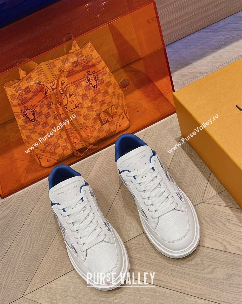 Louis Vuitton Mens Beverly Hills Sneakers in Damier Leather Blue 2023 (MD-231025137)