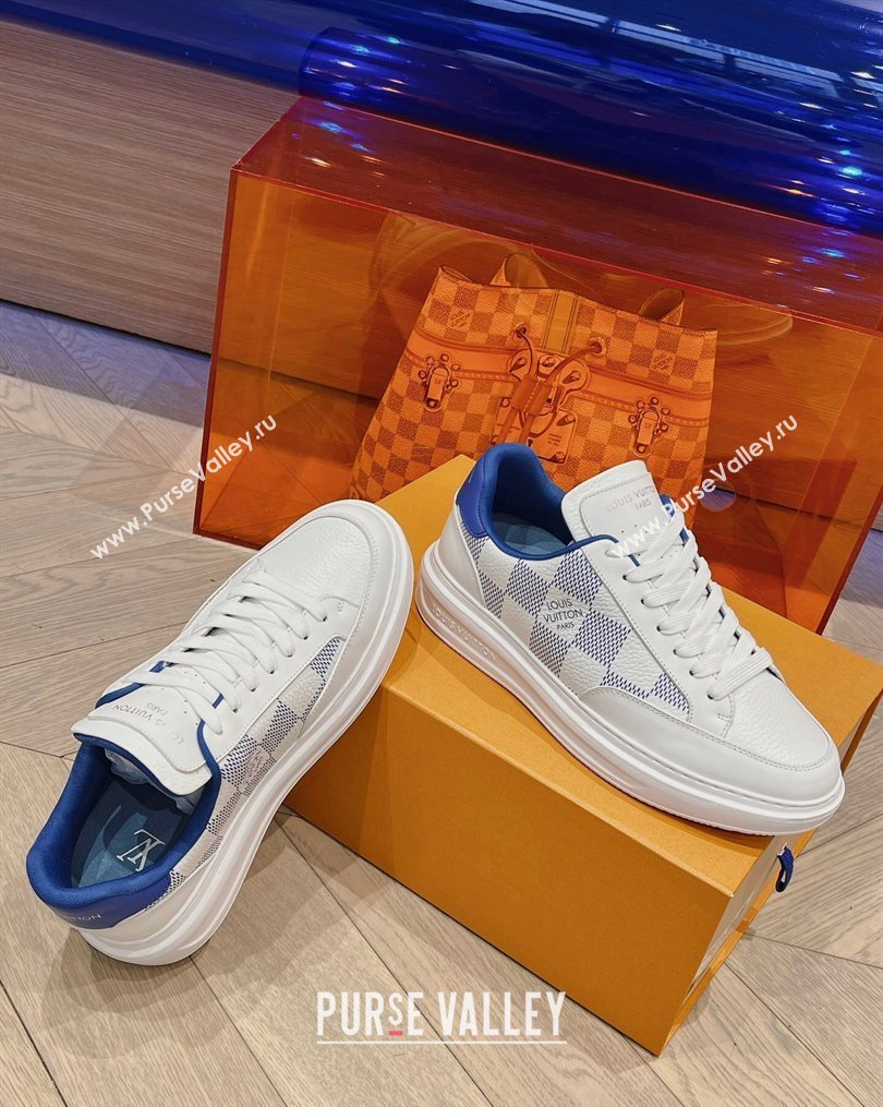 Louis Vuitton Mens Beverly Hills Sneakers in Damier Leather Blue 2023 (MD-231025137)