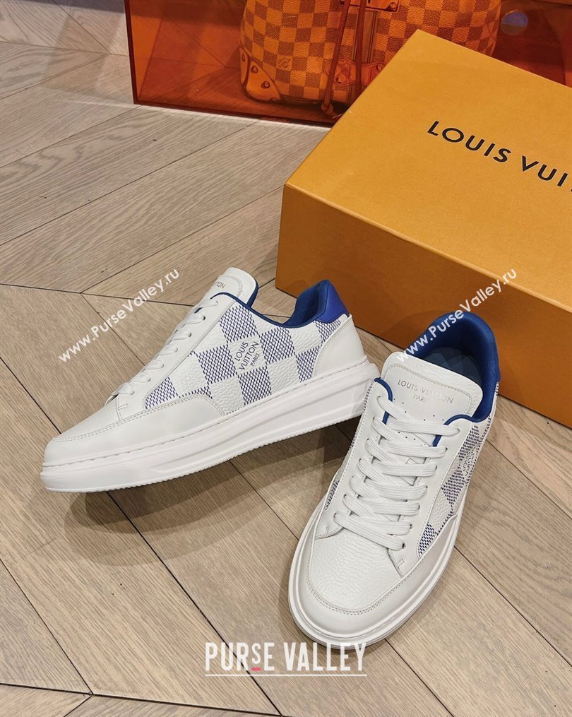 Louis Vuitton Mens Beverly Hills Sneakers in Damier Leather Blue 2023 (MD-231025137)