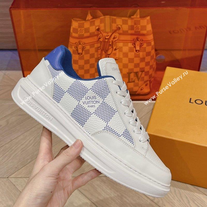 Louis Vuitton Mens Beverly Hills Sneakers in Damier Leather Blue 2023 (MD-231025137)