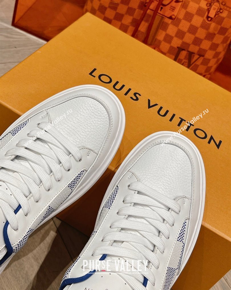 Louis Vuitton Mens Beverly Hills Sneakers in Damier Leather Blue 2023 (MD-231025137)