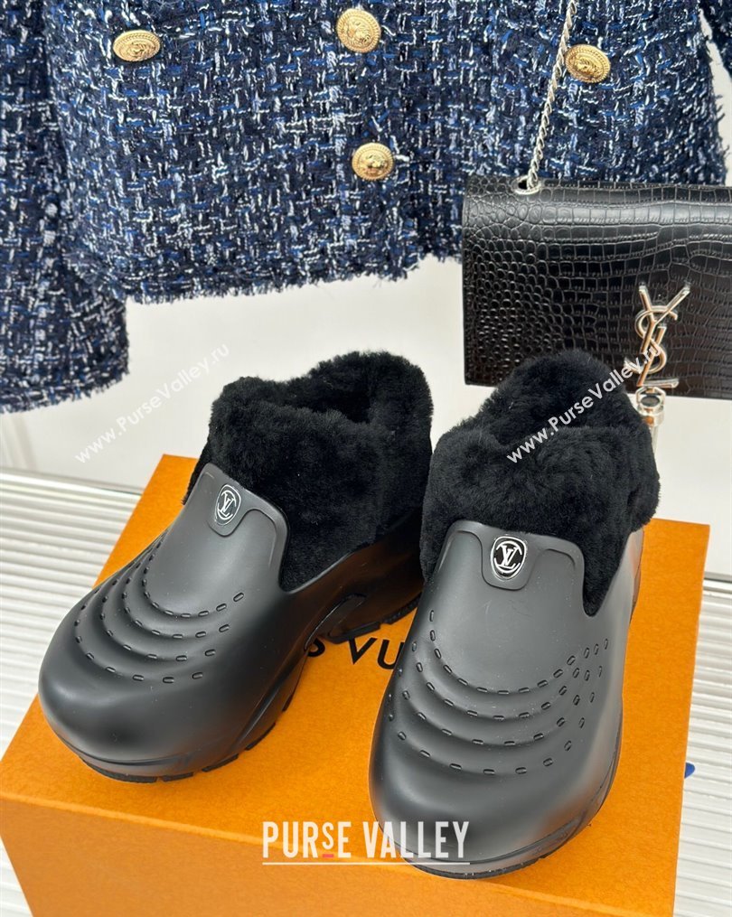 Louis Vuitton Shark Platform Ankle Boots 5cm in Rubber and Fur All Black 2023 (MD-231026005)