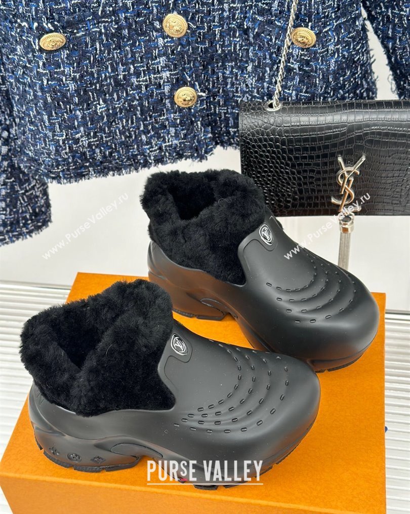 Louis Vuitton Shark Platform Ankle Boots 5cm in Rubber and Fur All Black 2023 (MD-231026005)