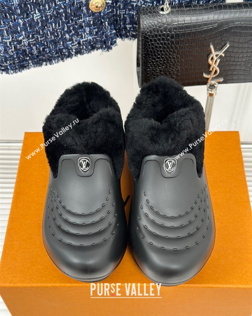 Louis Vuitton Shark Platform Ankle Boots 5cm in Rubber and Fur All Black 2023 (MD-231026005)