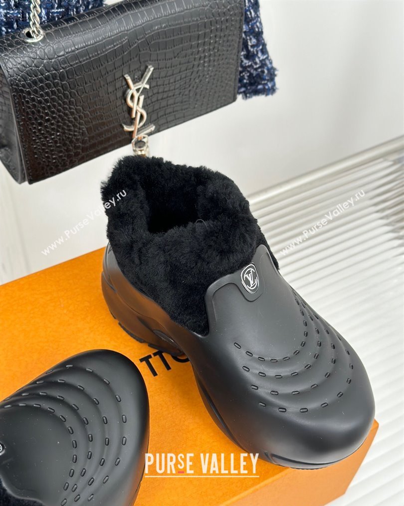 Louis Vuitton Shark Platform Ankle Boots 5cm in Rubber and Fur All Black 2023 (MD-231026005)