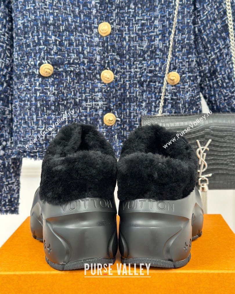 Louis Vuitton Shark Platform Ankle Boots 5cm in Rubber and Fur All Black 2023 (MD-231026005)