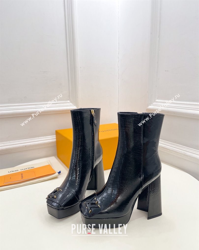 Louis Vuitton Shake Platform Ankle Boots 12cm in Snakeskin-Like Leather Black 2023 1ABUK6 (MD-231026009)