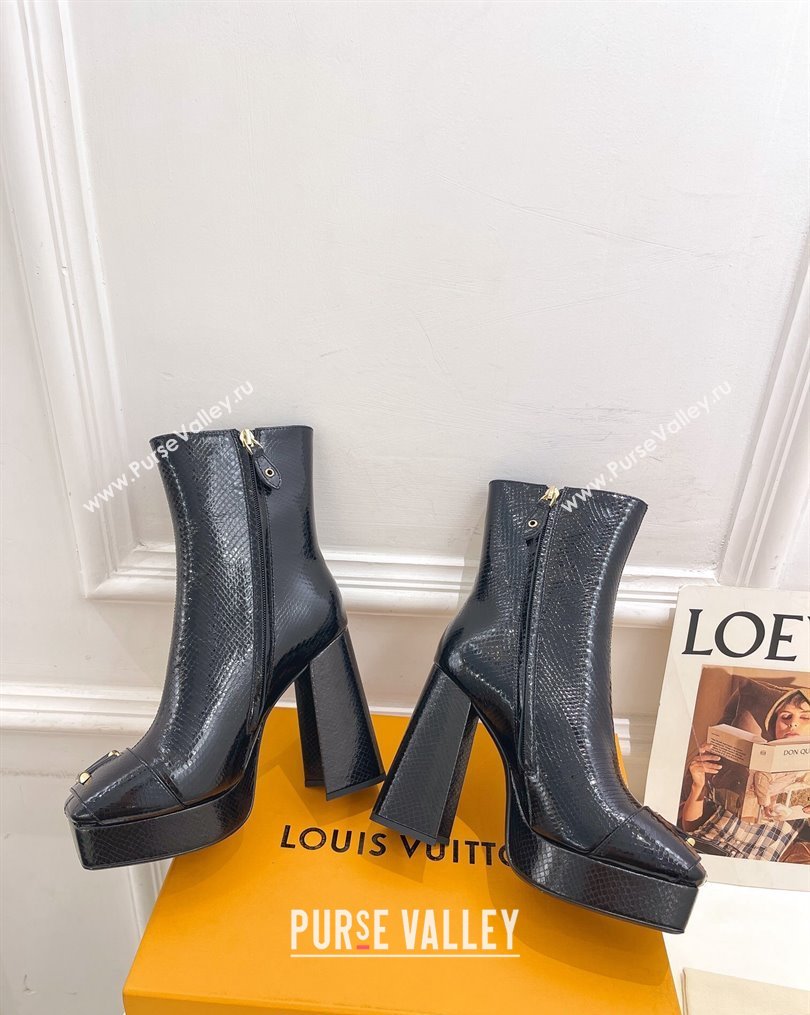 Louis Vuitton Shake Platform Ankle Boots 12cm in Snakeskin-Like Leather Black 2023 1ABUK6 (MD-231026009)