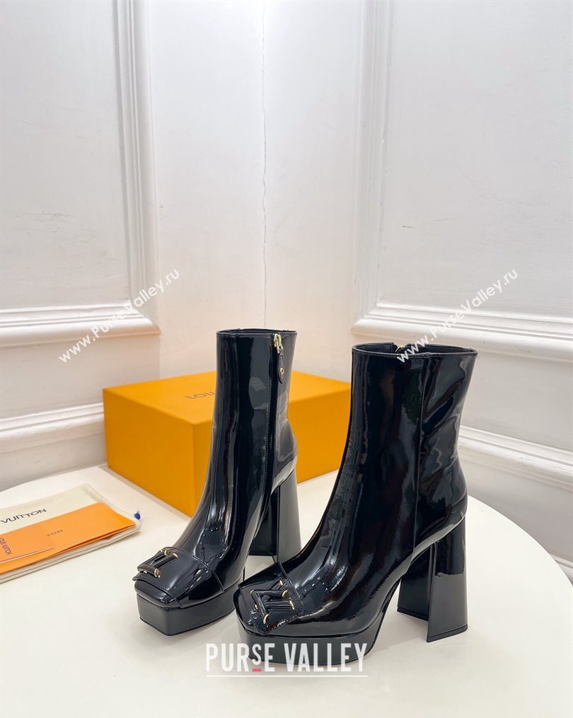 Louis Vuitton Shake Platform Ankle Boots 12cm in Patent Leather Black 2023 1ABUK6 (MD-231026011)