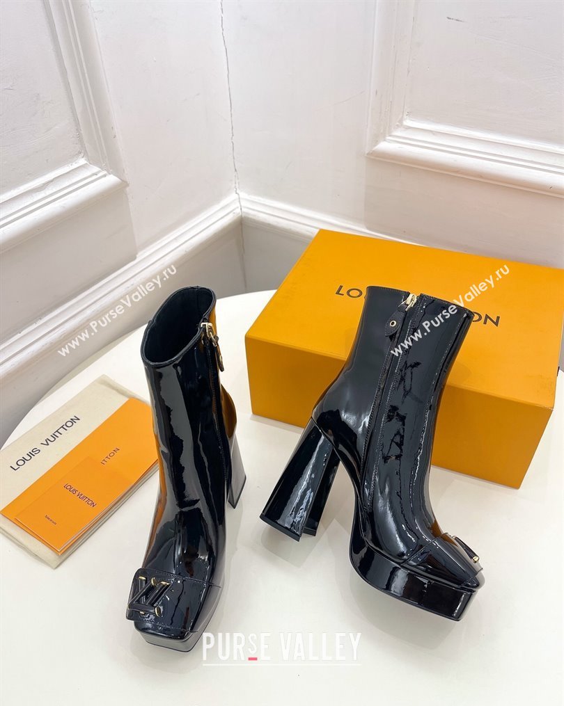 Louis Vuitton Shake Platform Ankle Boots 12cm in Patent Leather Black 2023 1ABUK6 (MD-231026011)