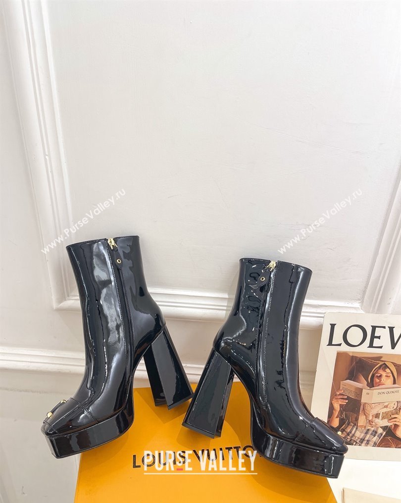 Louis Vuitton Shake Platform Ankle Boots 12cm in Patent Leather Black 2023 1ABUK6 (MD-231026011)