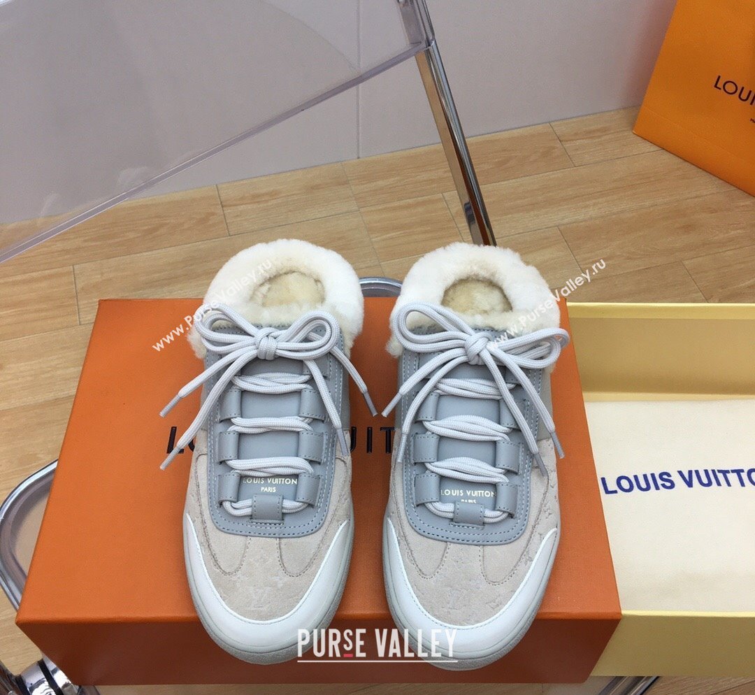 Louis Vuitton Lous Open Back Sneakers in Monogram Suede and Wool Grey 2023 1ACAE7 (MD-231026012)