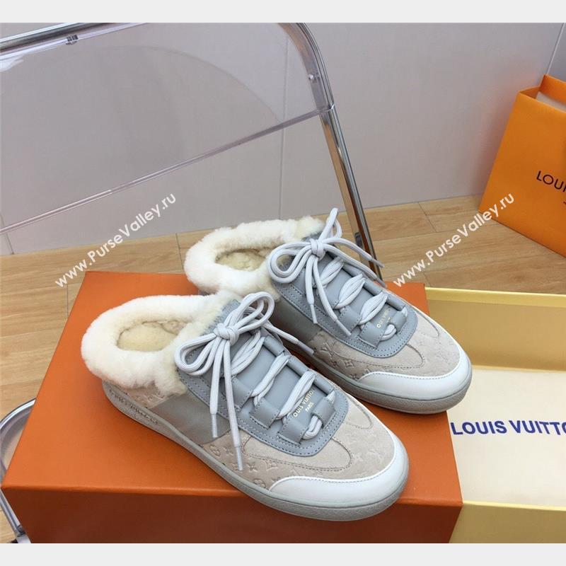 Louis Vuitton Lous Open Back Sneakers in Monogram Suede and Wool Grey 2023 1ACAE7 (MD-231026012)