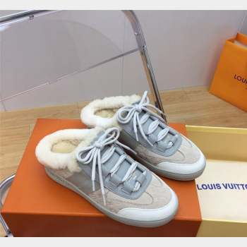 Louis Vuitton Lous Open Back Sneakers in Monogram Suede and Wool Grey 2023 1ACAE7 (MD-231026012)