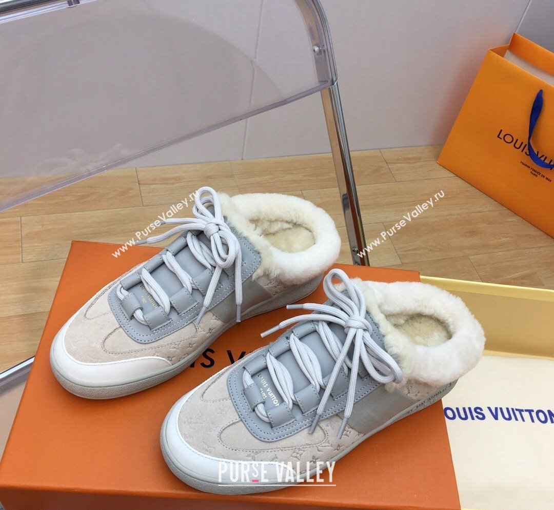 Louis Vuitton Lous Open Back Sneakers in Monogram Suede and Wool Grey 2023 1ACAE7 (MD-231026012)