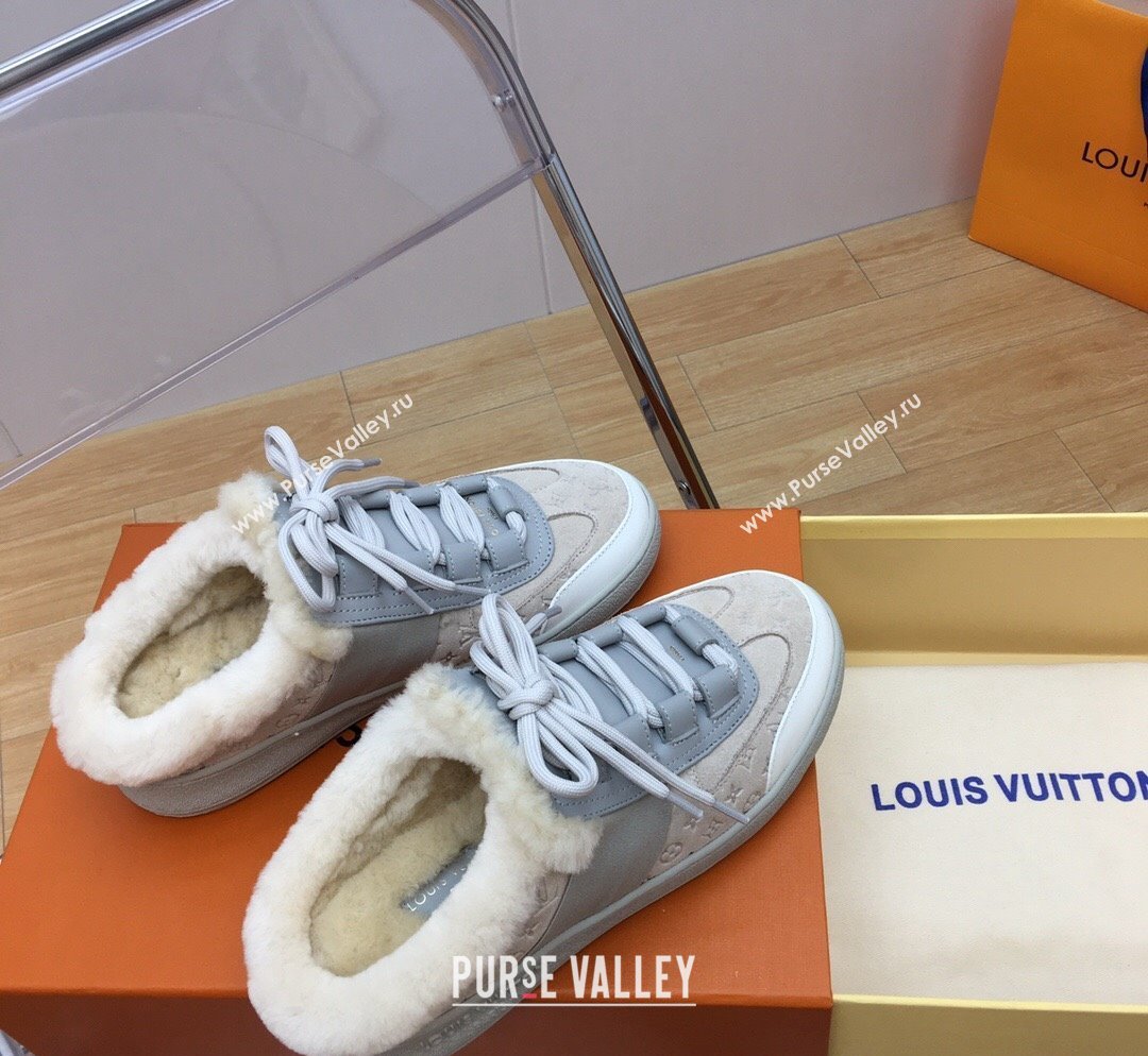 Louis Vuitton Lous Open Back Sneakers in Monogram Suede and Wool Grey 2023 1ACAE7 (MD-231026012)