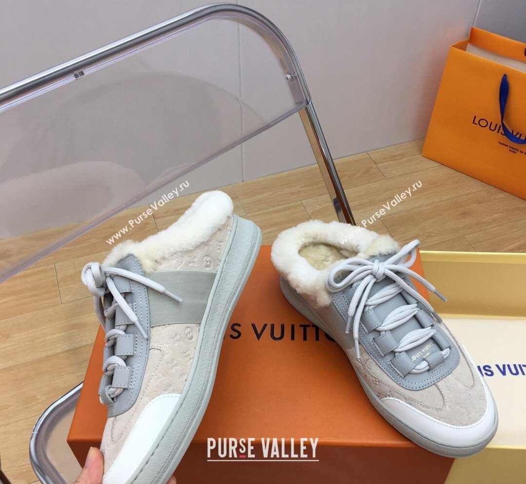 Louis Vuitton Lous Open Back Sneakers in Monogram Suede and Wool Grey 2023 1ACAE7 (MD-231026012)