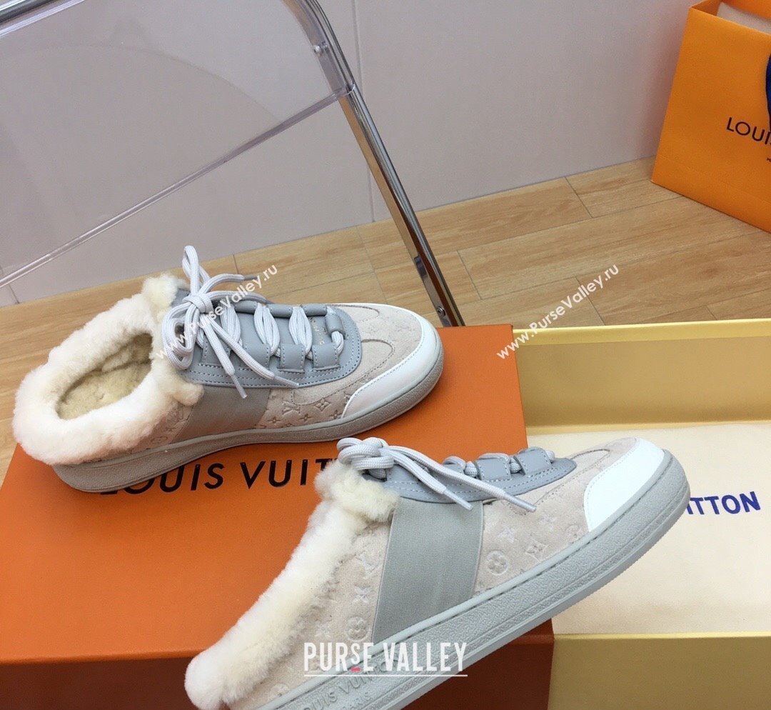 Louis Vuitton Lous Open Back Sneakers in Monogram Suede and Wool Grey 2023 1ACAE7 (MD-231026012)