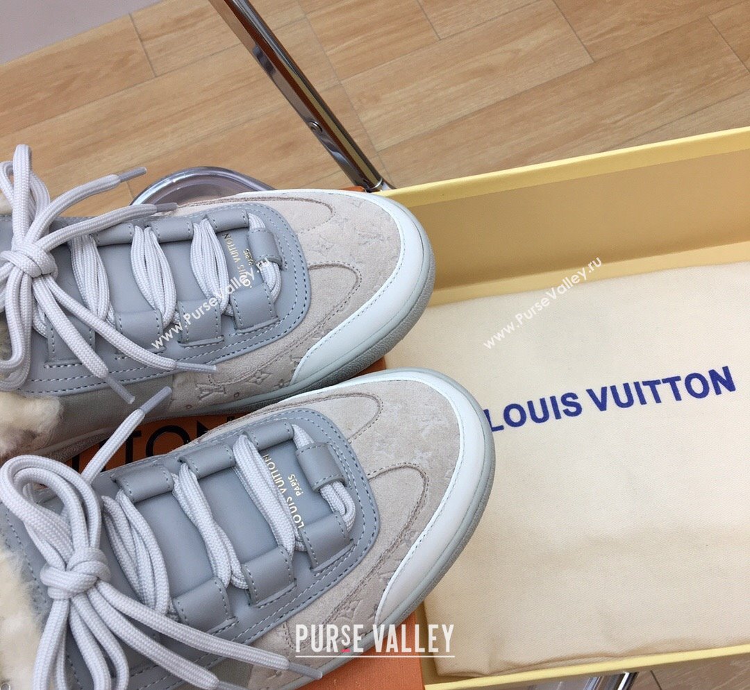 Louis Vuitton Lous Open Back Sneakers in Monogram Suede and Wool Grey 2023 1ACAE7 (MD-231026012)