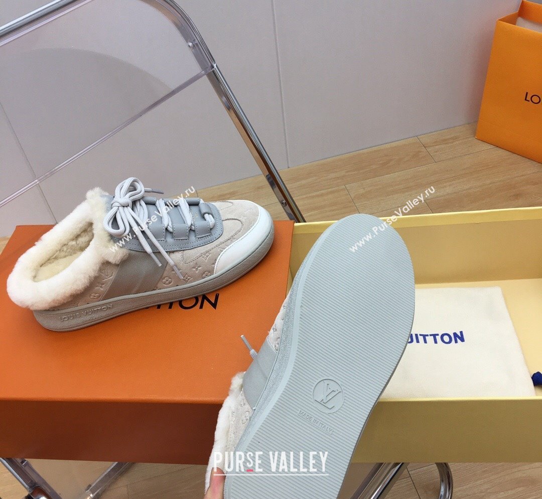 Louis Vuitton Lous Open Back Sneakers in Monogram Suede and Wool Grey 2023 1ACAE7 (MD-231026012)