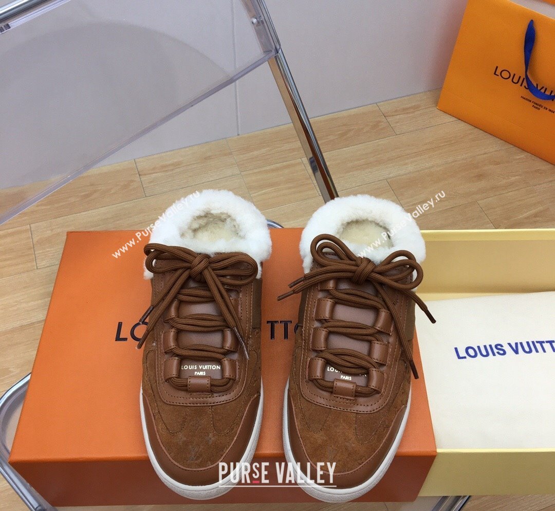 Louis Vuitton Lous Open Back Sneakers in Monogram Suede and Wool Brown 2023 1ACAE7 (MD-231026013)